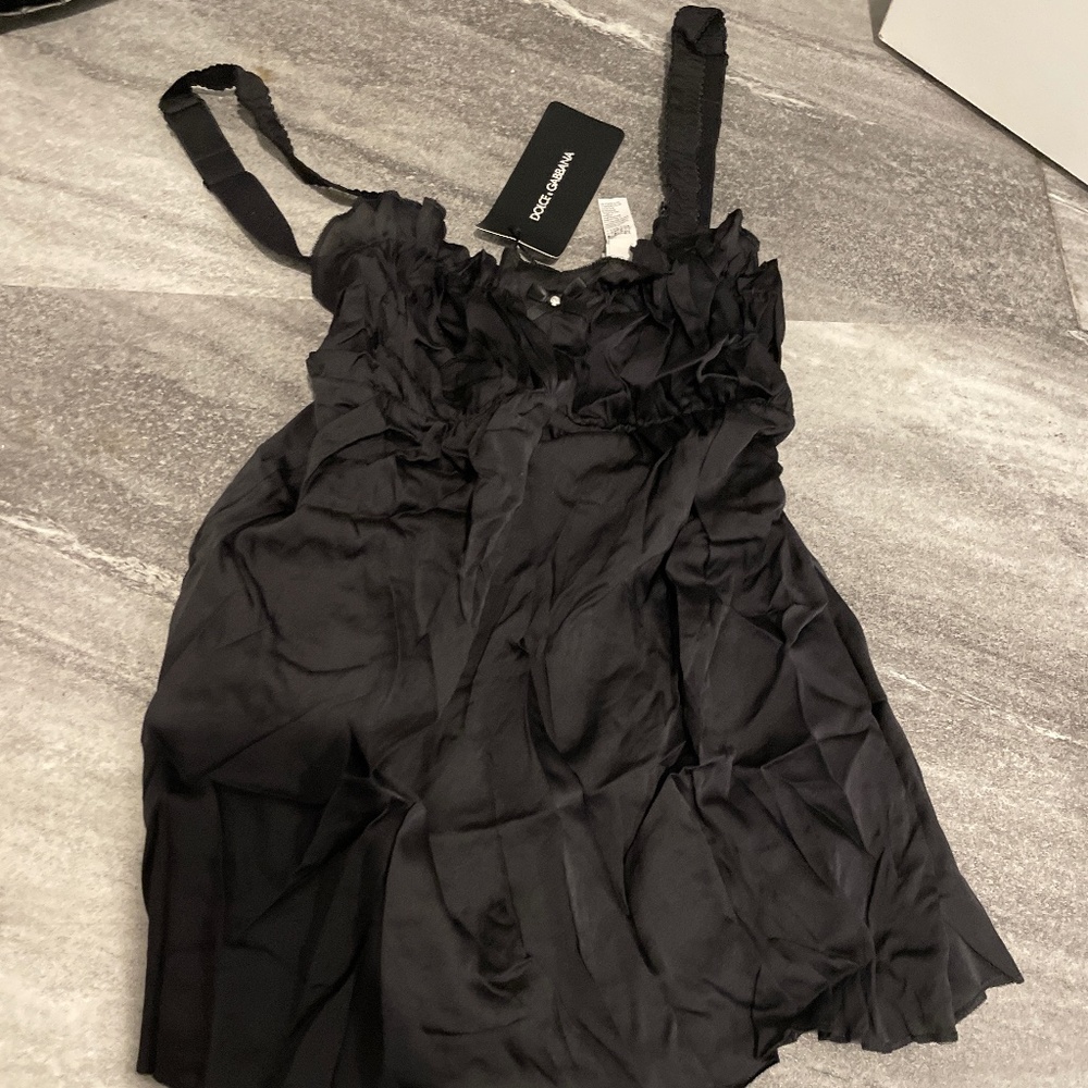 NWT Dolce Gabbana black babydoll top with gem